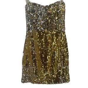 NWT As U Wish Women's Size Small Gold Sequin Cocktail Party Dress